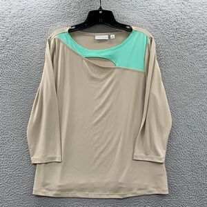 SUSAN GRAVER Blouse Womens Medium Top 3/4 Sleeve Tan